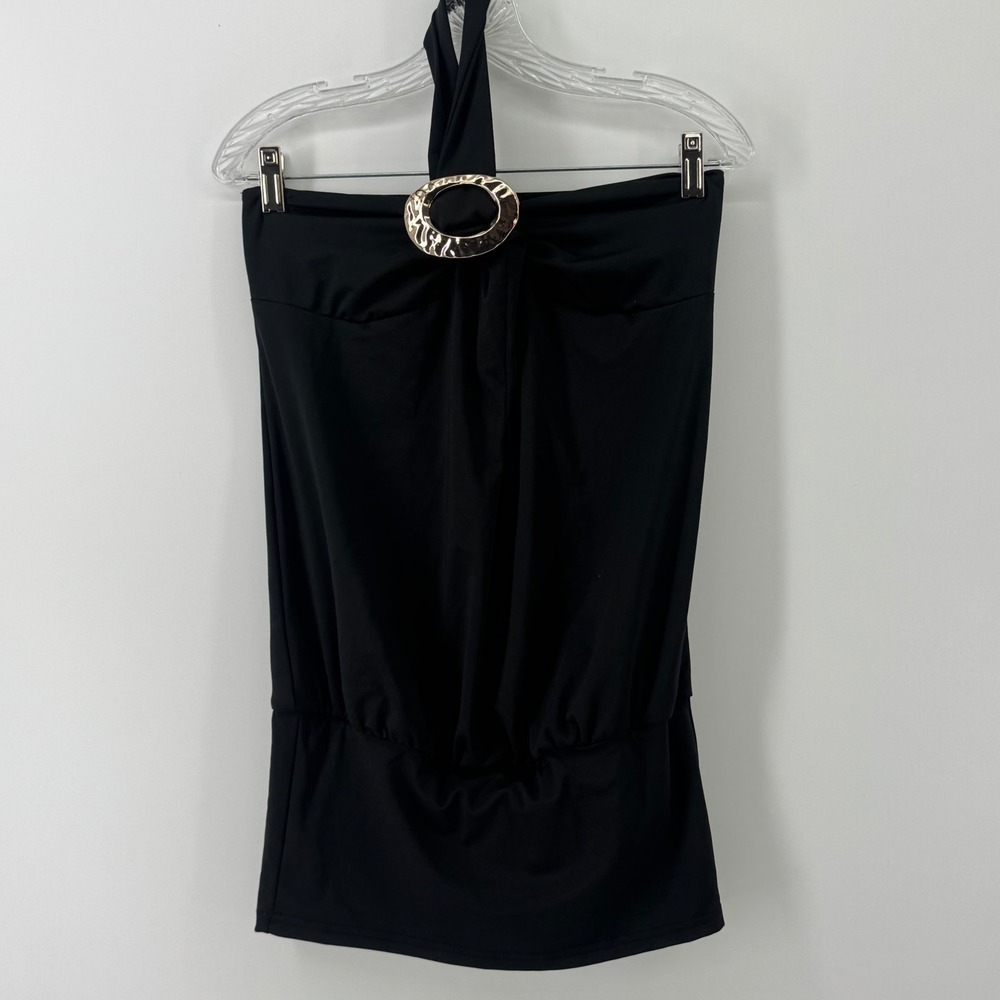 SHEIN Womens Black Halter Romper Gold Ring Detail Blouson Shorts Size XS 2